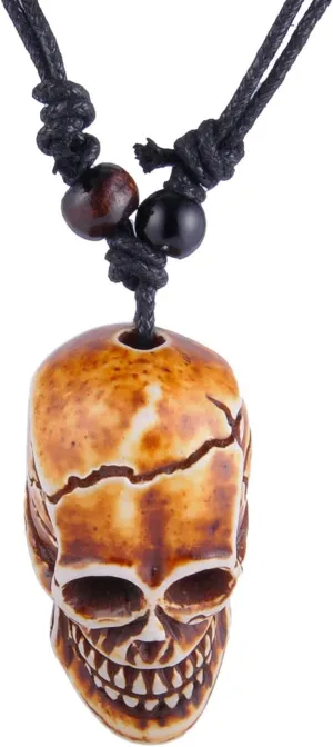 Men's Retro Gothic Punk Hip Hop Rock Skull With Bead Resin Pendant Necklace, Hand Woven, Adjustable Rope, Men'S Accessories, Resin, No Gemstones