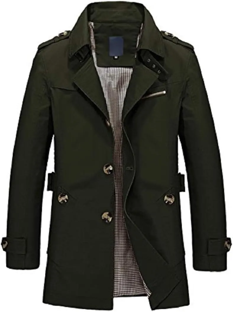 Men's Trench Coat Short Single Breasted Lightweight Windbreaker Jackets