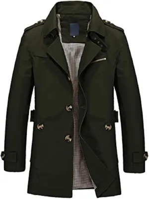 Men's Trench Coat Short Single Breasted Lightweight Windbreaker Jackets