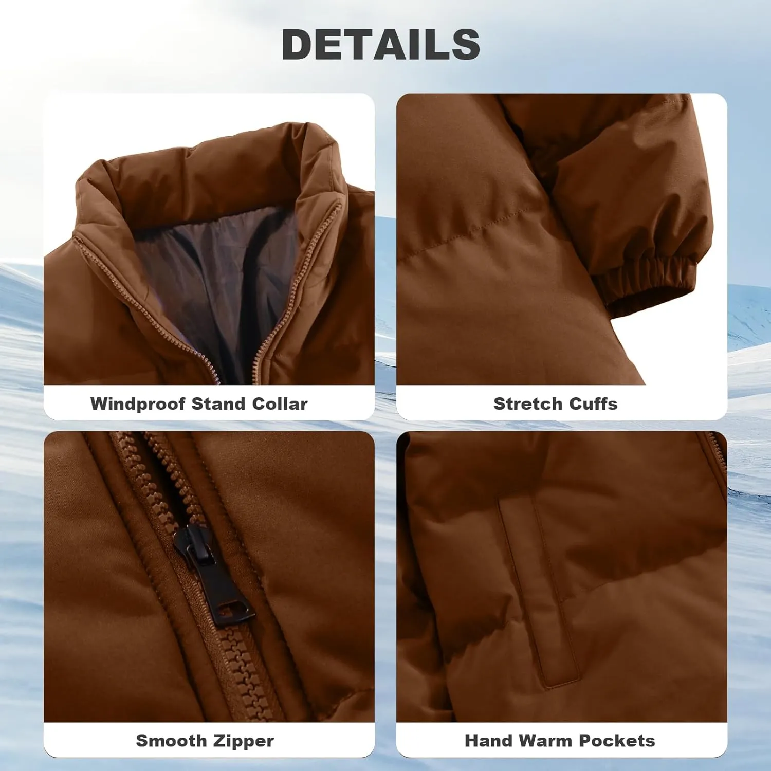Mens Winter Padded Jacket Puffer Windproof Jacket Full Zipper Outerwear Coat