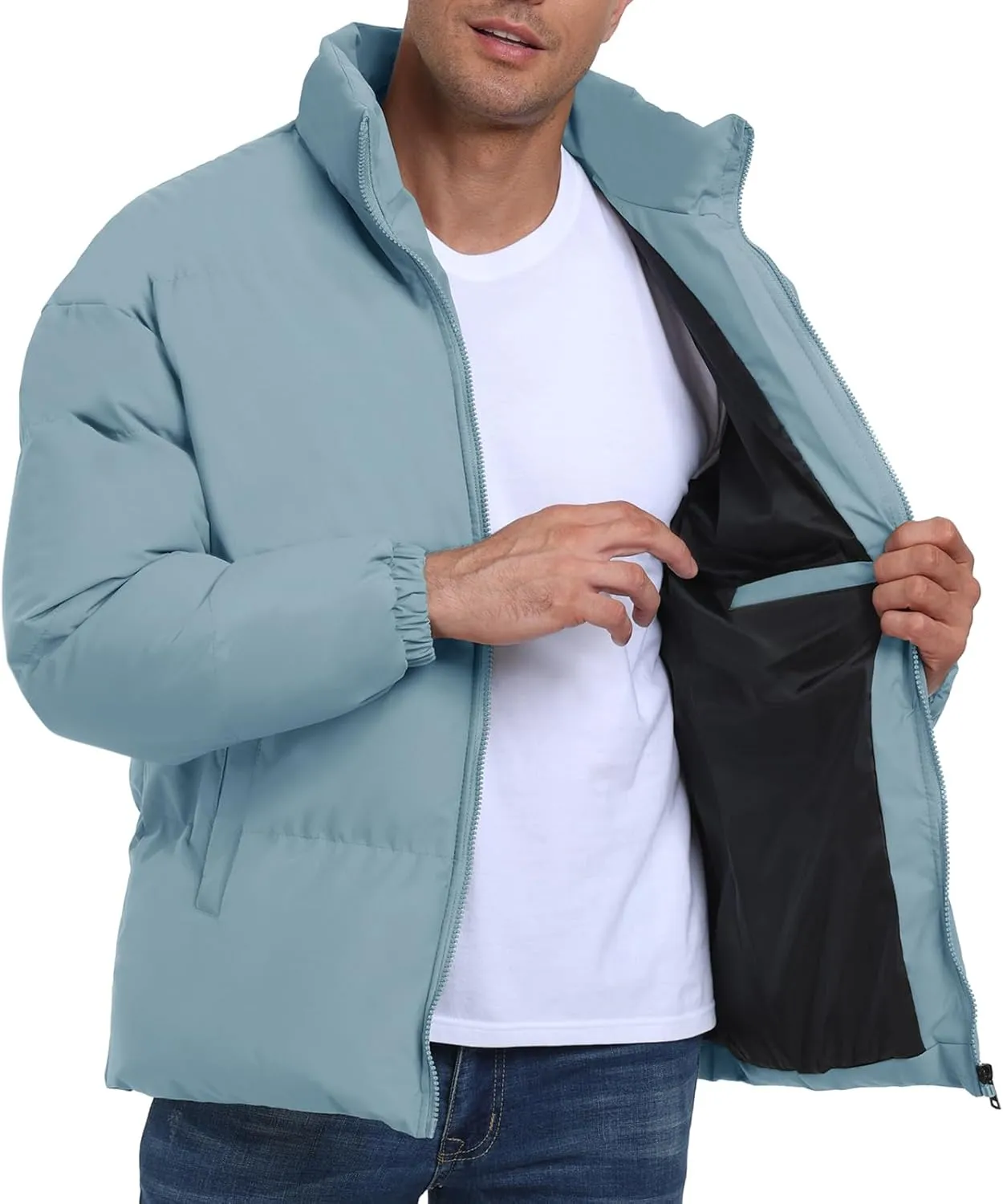 Mens Winter Padded Jacket Puffer Windproof Jacket Full Zipper Outerwear Coat