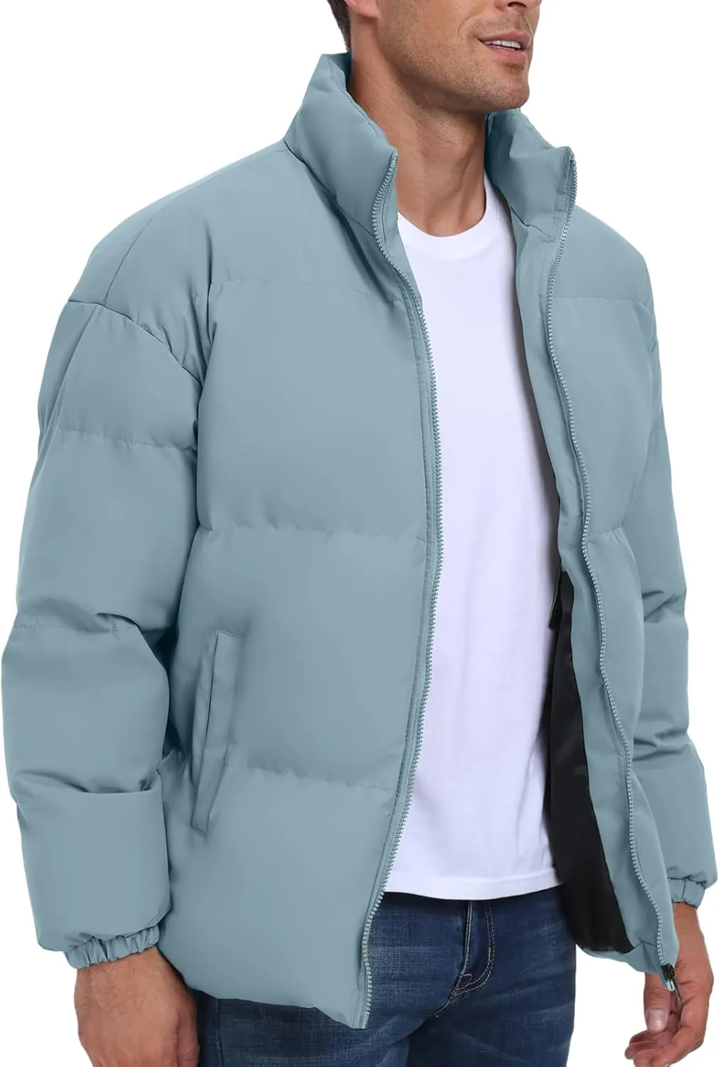 Mens Winter Padded Jacket Puffer Windproof Jacket Full Zipper Outerwear Coat