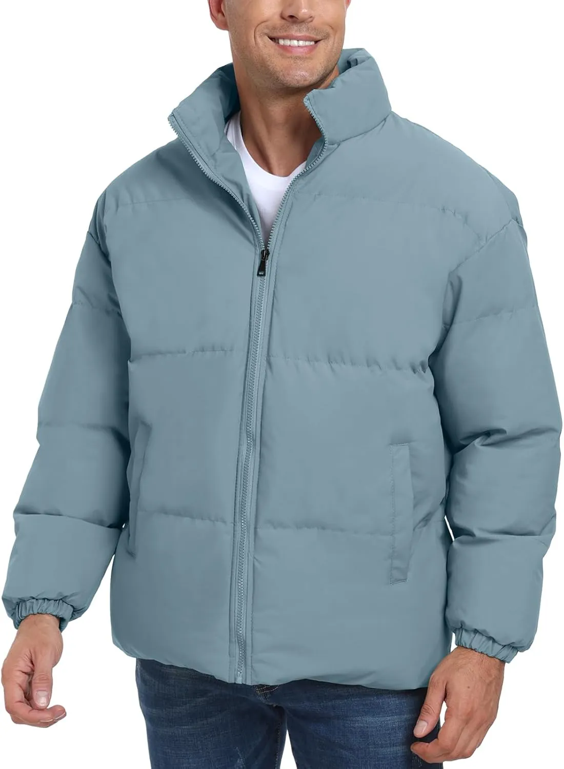 Mens Winter Padded Jacket Puffer Windproof Jacket Full Zipper Outerwear Coat