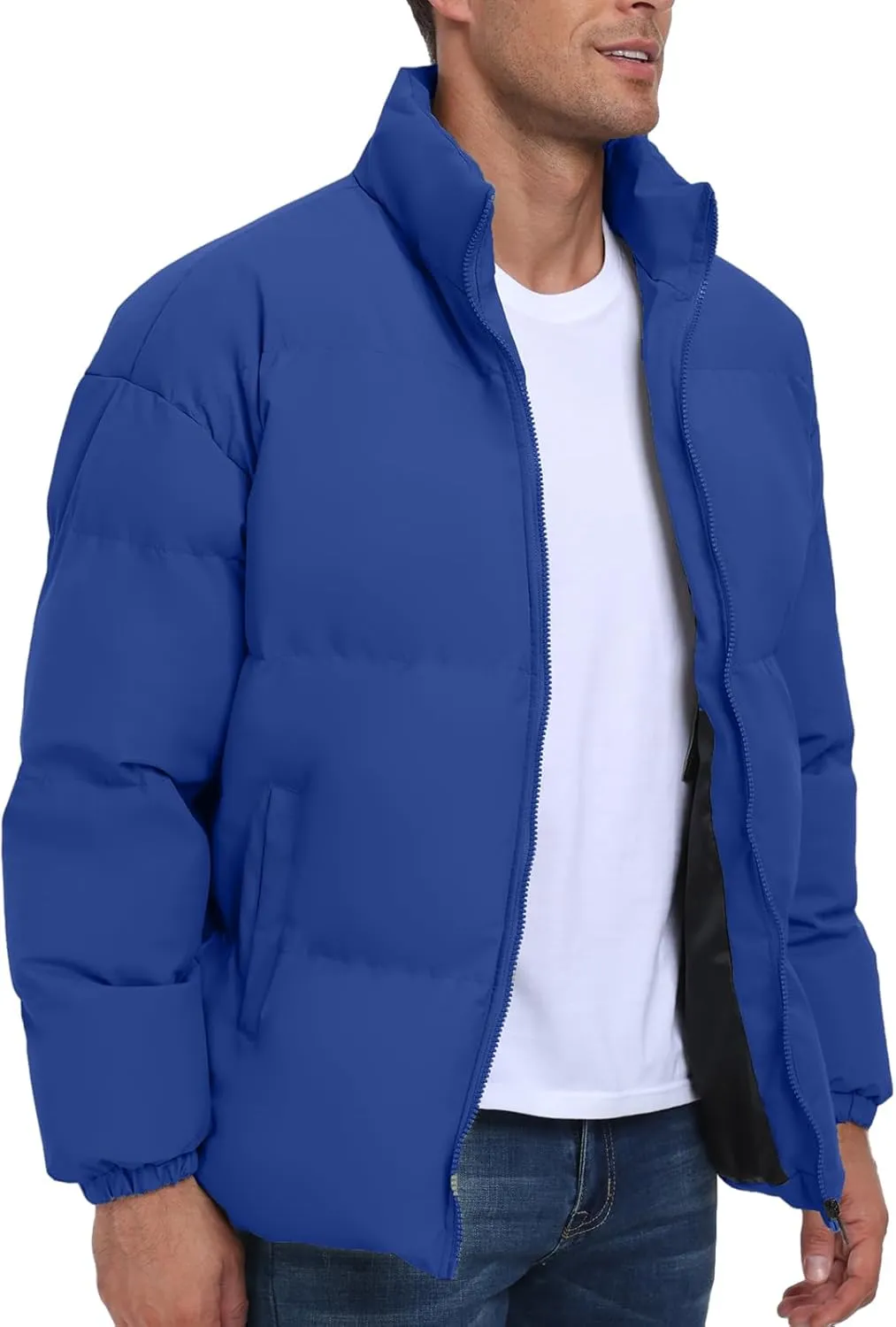 Mens Winter Padded Jacket Puffer Windproof Jacket Full Zipper Outerwear Coat