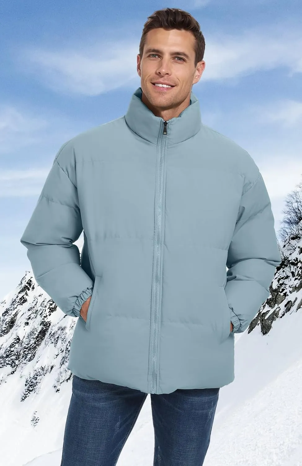 Mens Winter Padded Jacket Puffer Windproof Jacket Full Zipper Outerwear Coat