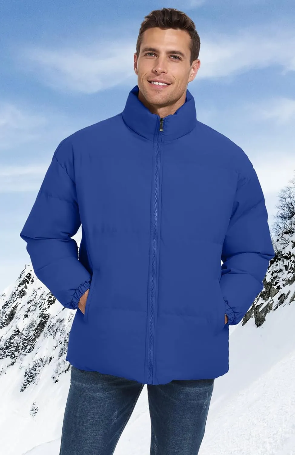 Mens Winter Padded Jacket Puffer Windproof Jacket Full Zipper Outerwear Coat