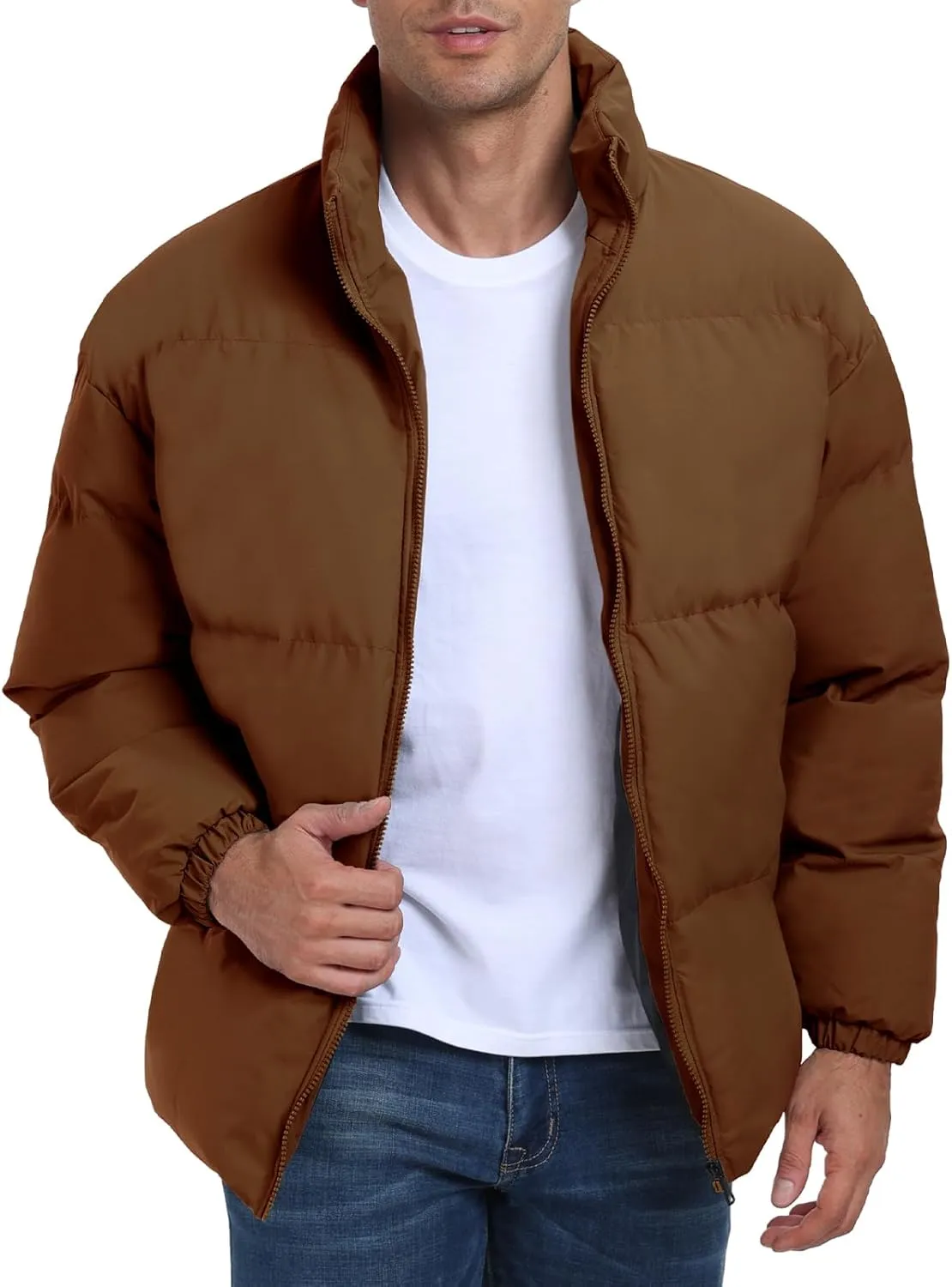 Mens Winter Padded Jacket Puffer Windproof Jacket Full Zipper Outerwear Coat