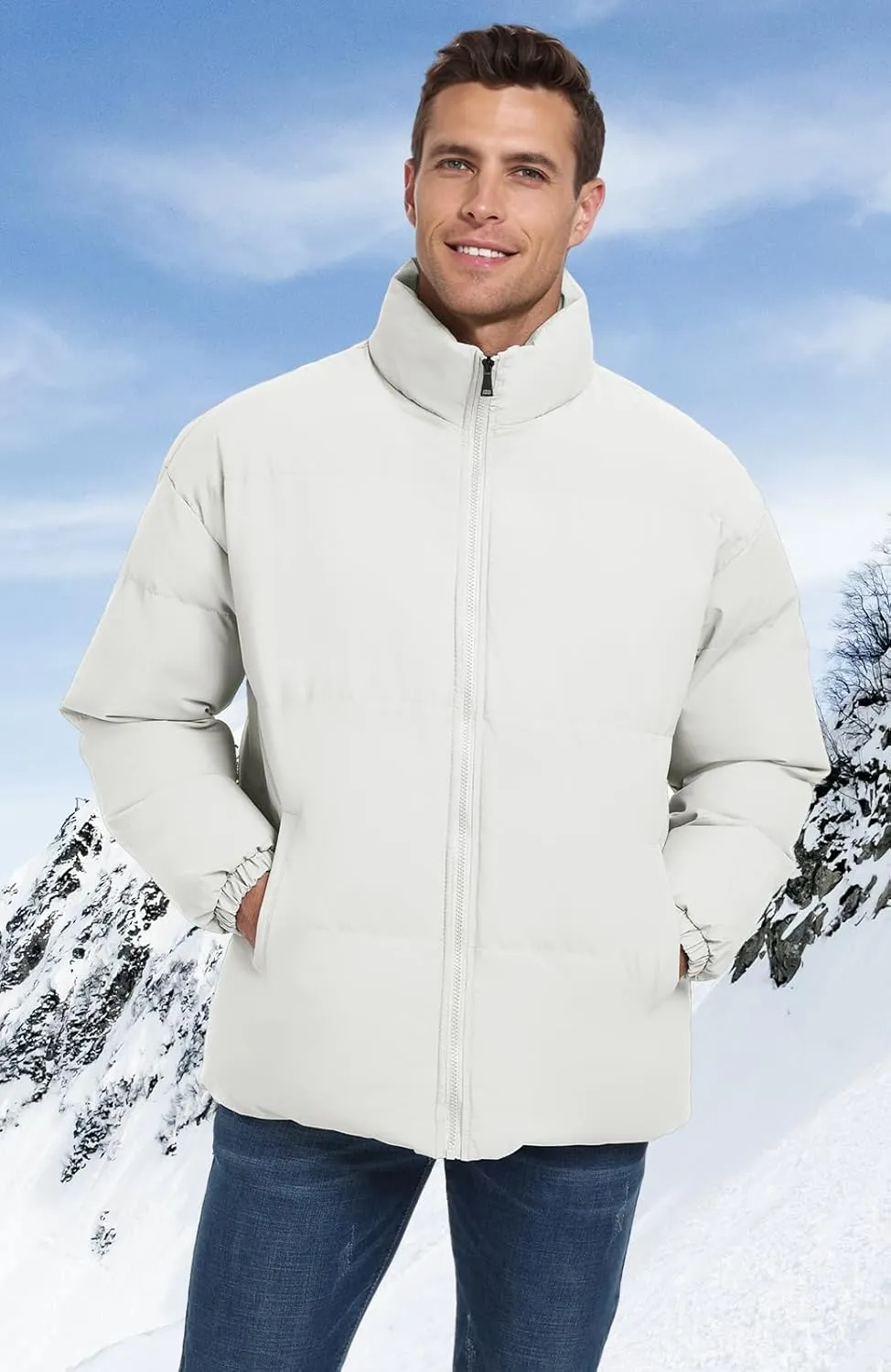 Mens Winter Padded Jacket Puffer Windproof Jacket Full Zipper Outerwear Coat
