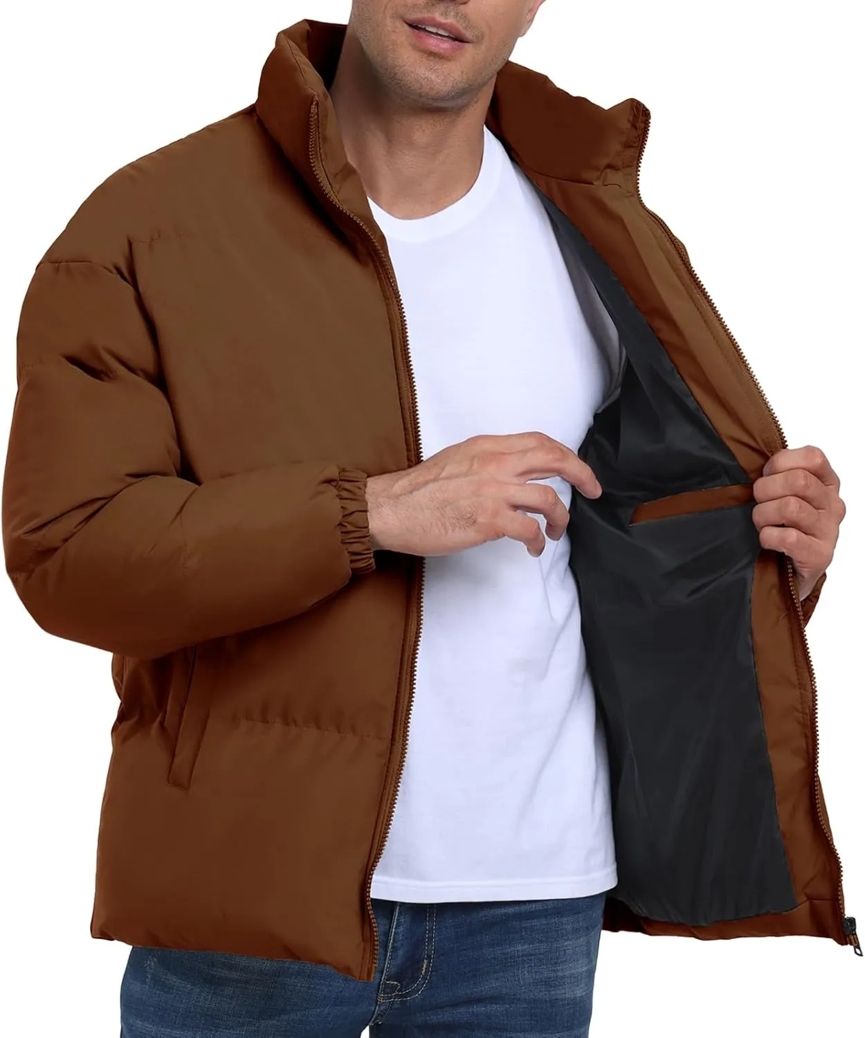 Mens Winter Padded Jacket Puffer Windproof Jacket Full Zipper Outerwear Coat