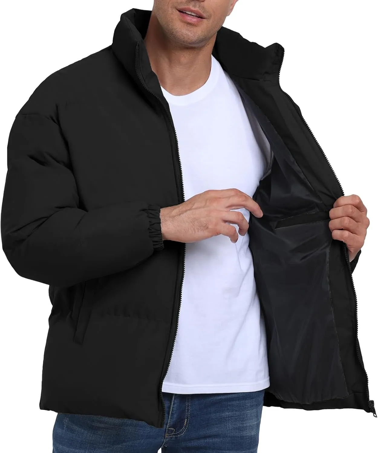 Mens Winter Padded Jacket Puffer Windproof Jacket Full Zipper Outerwear Coat