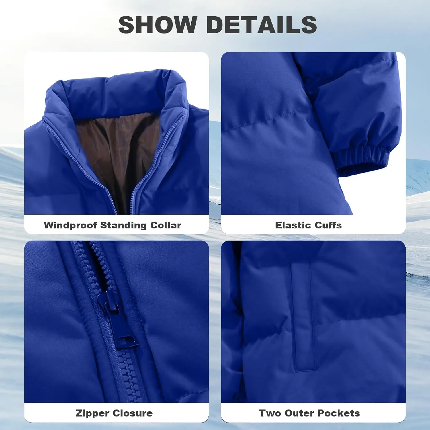 Mens Winter Padded Jacket Puffer Windproof Jacket Full Zipper Outerwear Coat