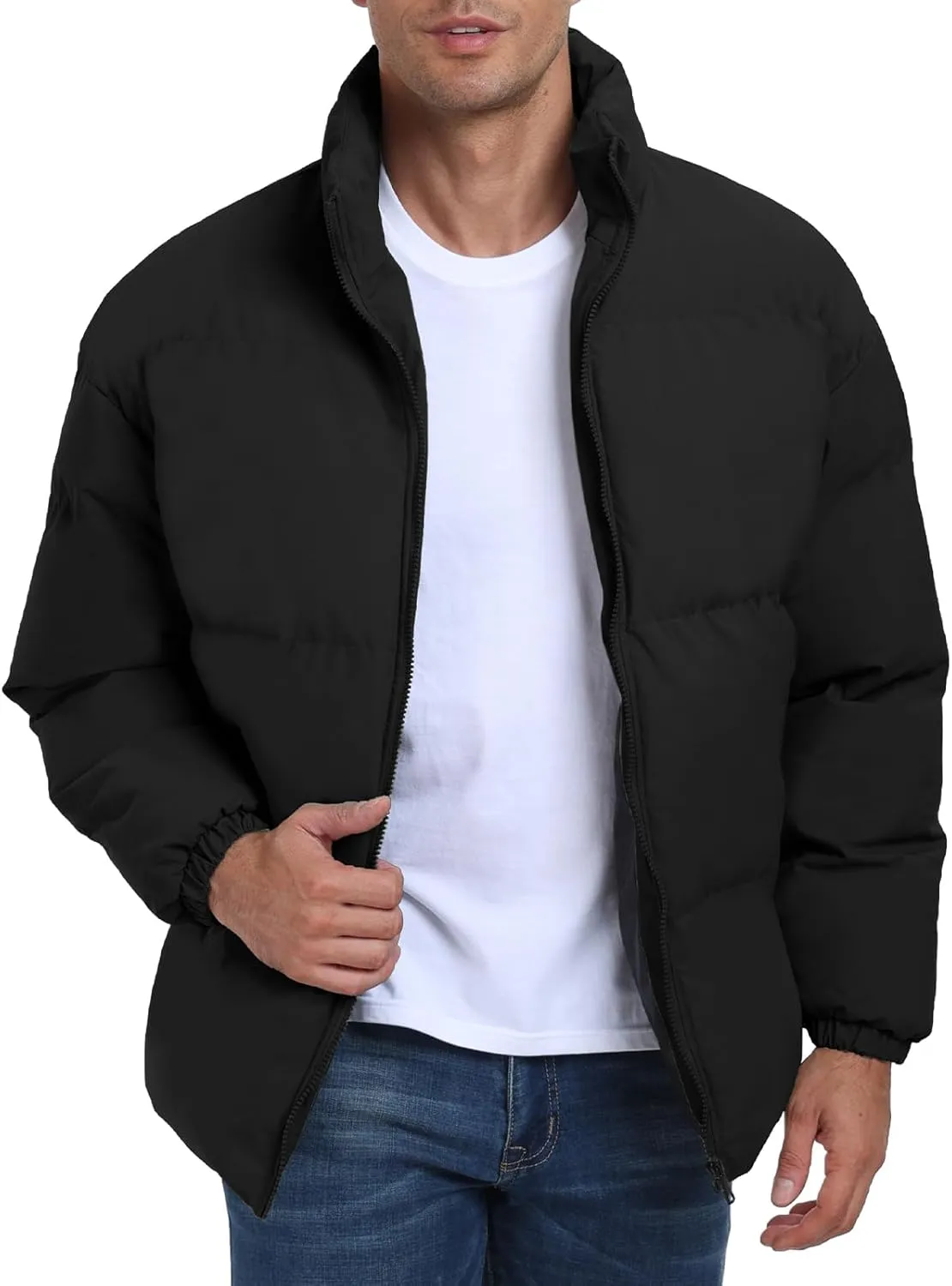 Mens Winter Padded Jacket Puffer Windproof Jacket Full Zipper Outerwear Coat