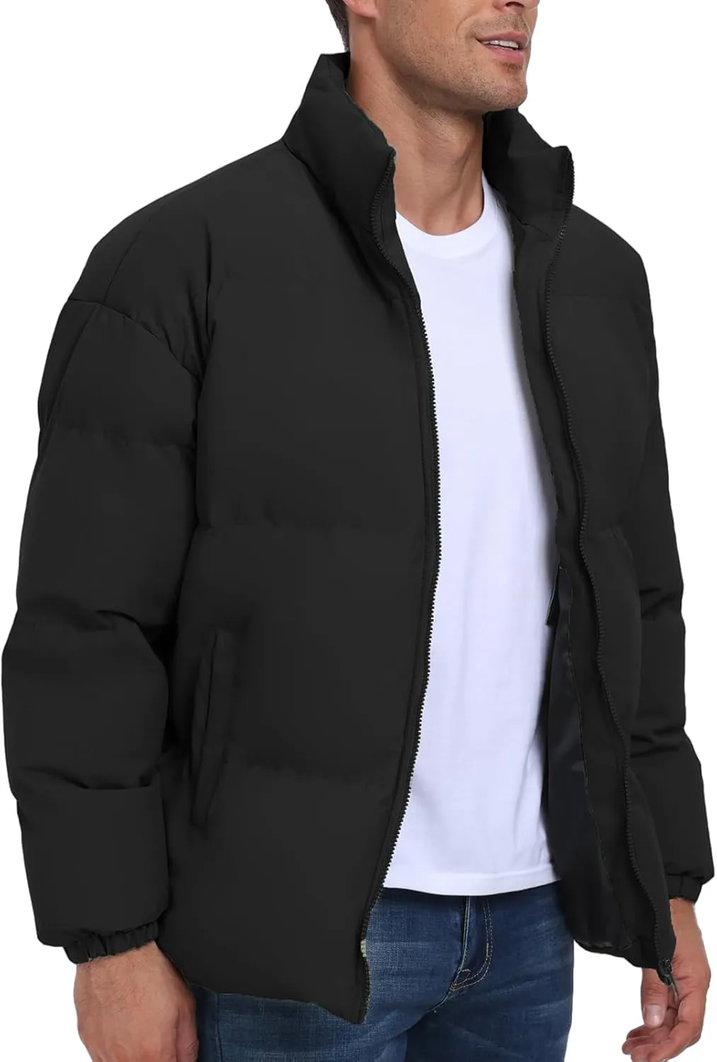 Mens Winter Padded Jacket Puffer Windproof Jacket Full Zipper Outerwear Coat
