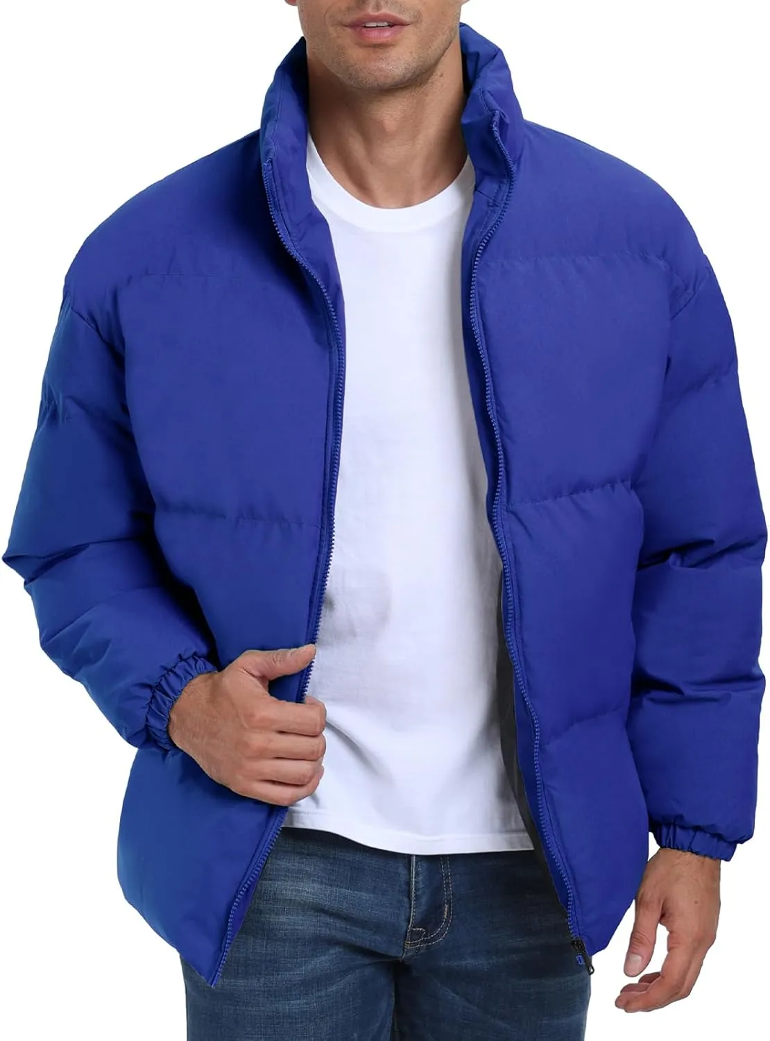 Mens Winter Padded Jacket Puffer Windproof Jacket Full Zipper Outerwear Coat