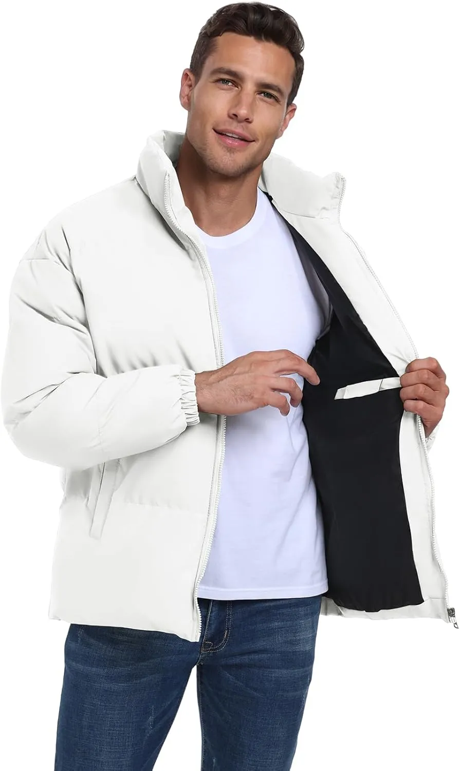 Mens Winter Padded Jacket Puffer Windproof Jacket Full Zipper Outerwear Coat
