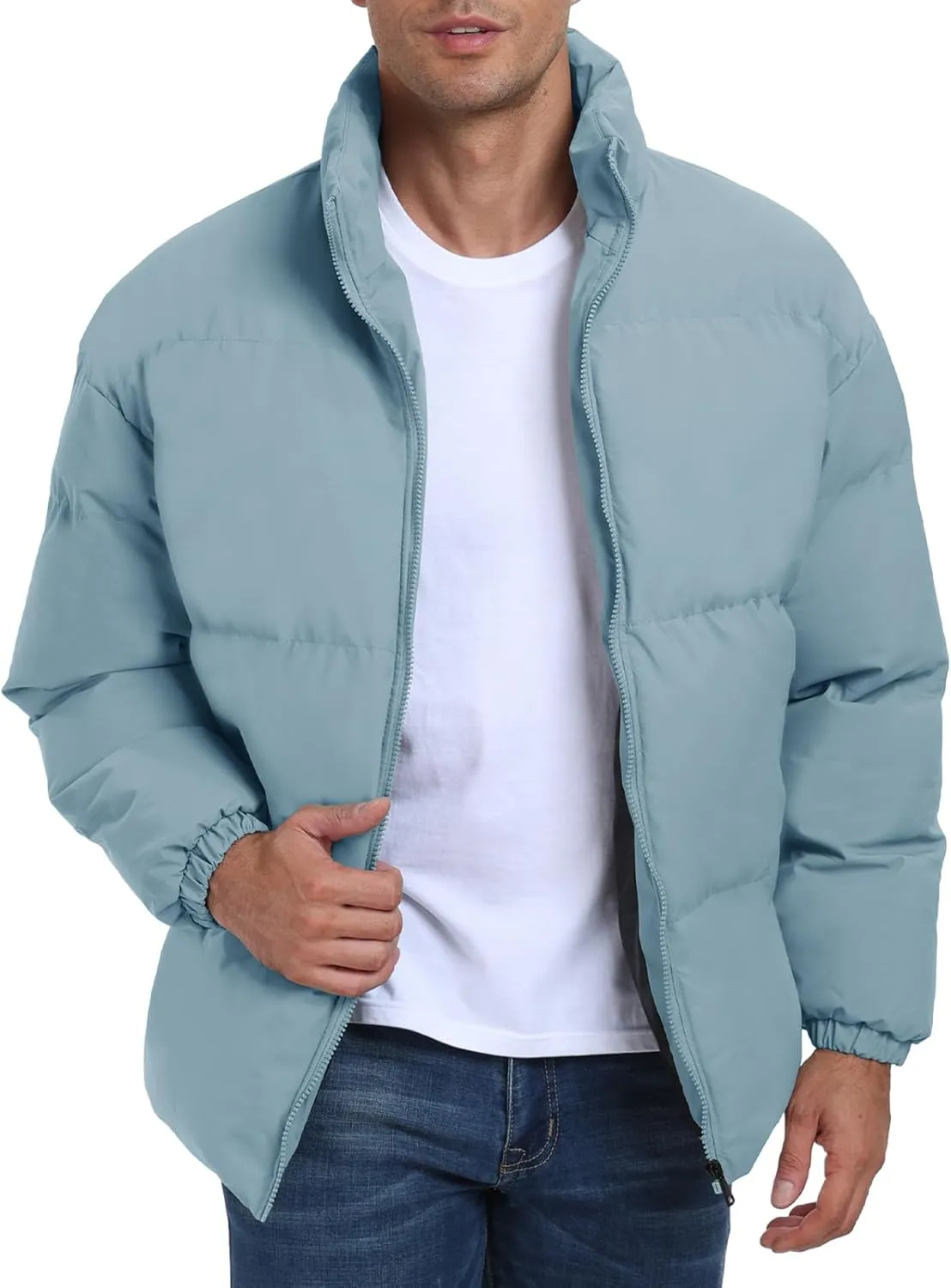 Mens Winter Padded Jacket Puffer Windproof Jacket Full Zipper Outerwear Coat
