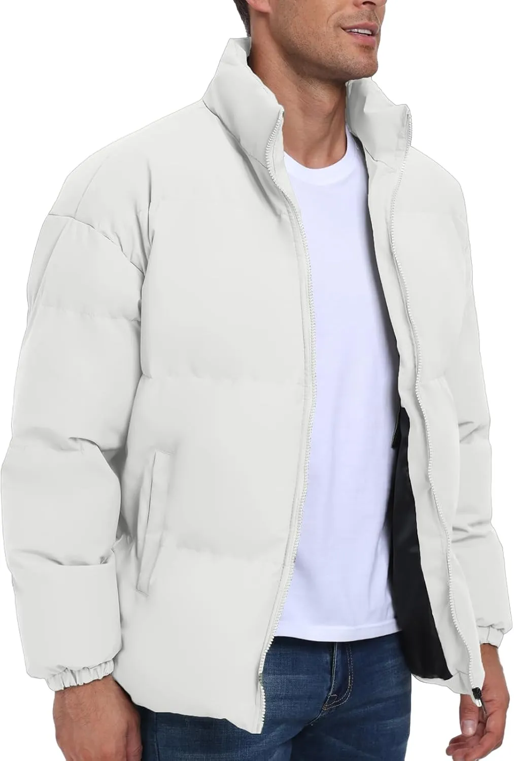 Mens Winter Padded Jacket Puffer Windproof Jacket Full Zipper Outerwear Coat