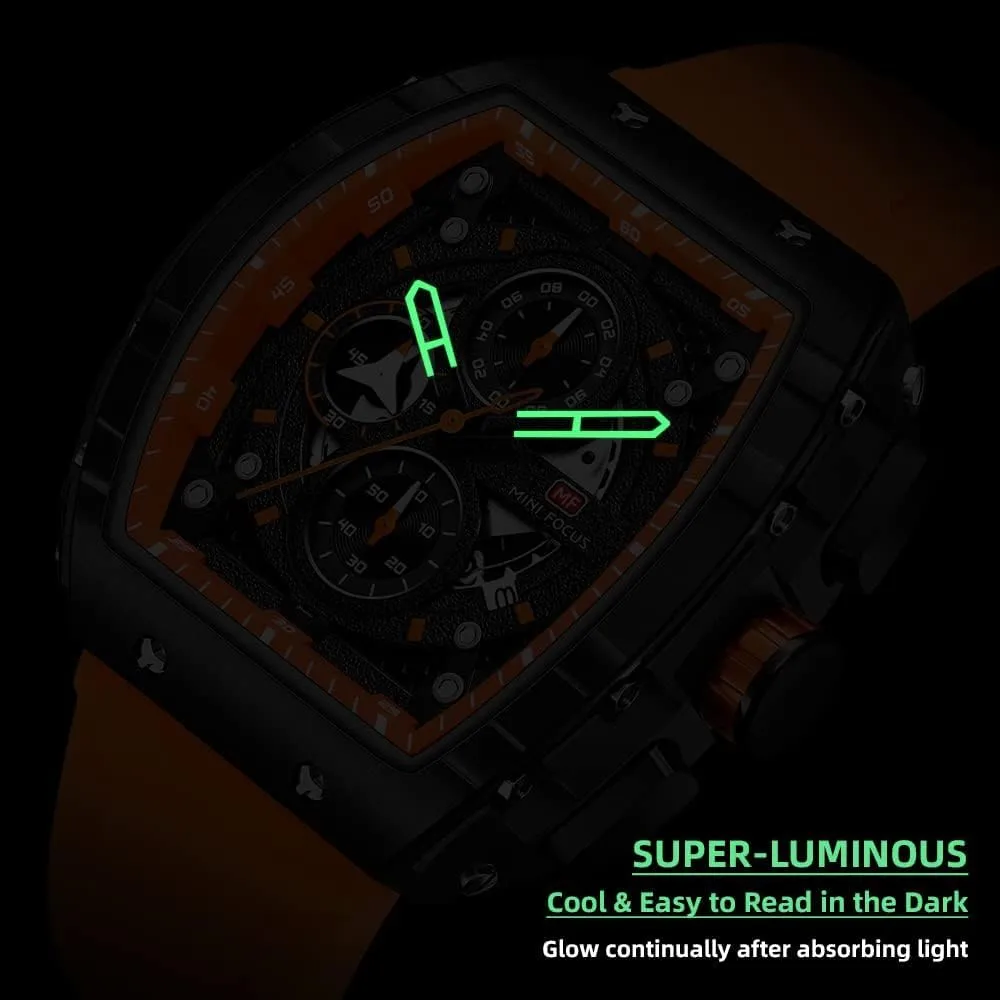MF MINI FOCUS Men's Watch Fashion Tonneau Wrist Watches (Chronograph/Waterproof/Luminous/Calendar) Silicon Strap Quartz Watch for Men