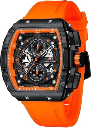 MF MINI FOCUS Men's Watch Fashion Tonneau Wrist Watches (Chronograph/Waterproof/Luminous/Calendar) Silicon Strap Quartz Watch for Men