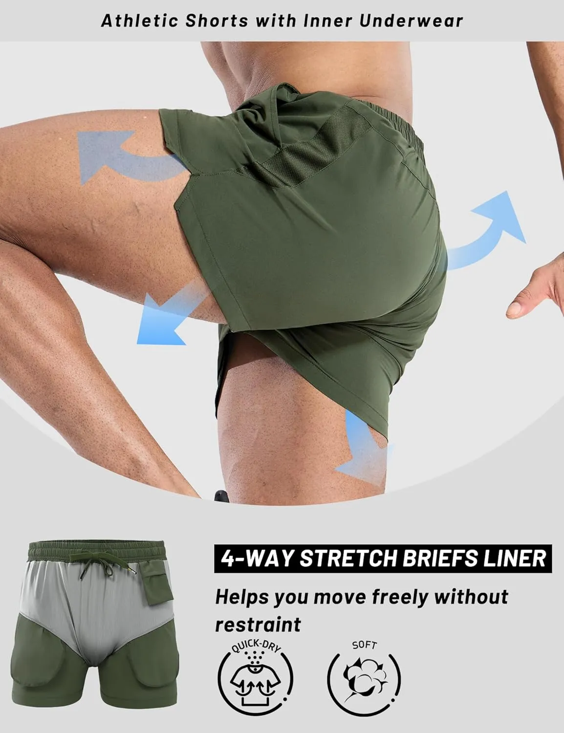 MIER Mens 3 Inch Shorts for Athletic Running Dry Fit Lightweight Workout Gym Active Shorts with Brief Liner, Pockets