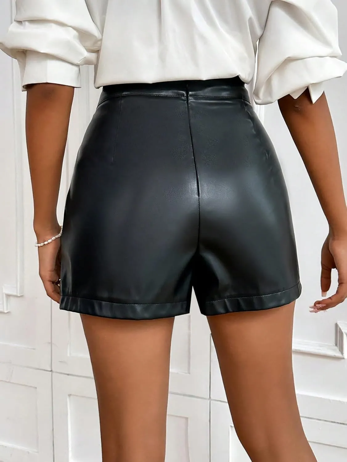Milumia Women's PU Leather Split Hem Skort High Waisted Wrap Zipper Mini Skirts Skorts