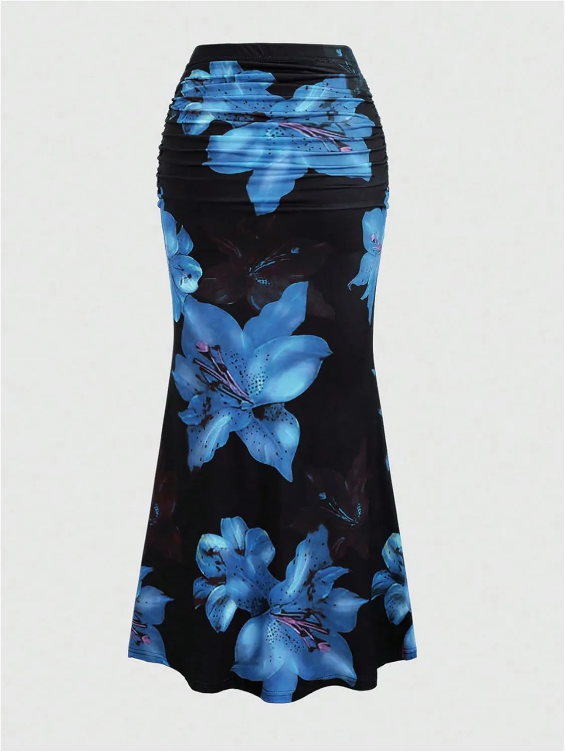 Milumia Women's Vintage Floral Print Skirt Ruched Fishtail Summer Vacation Maxi Skirts