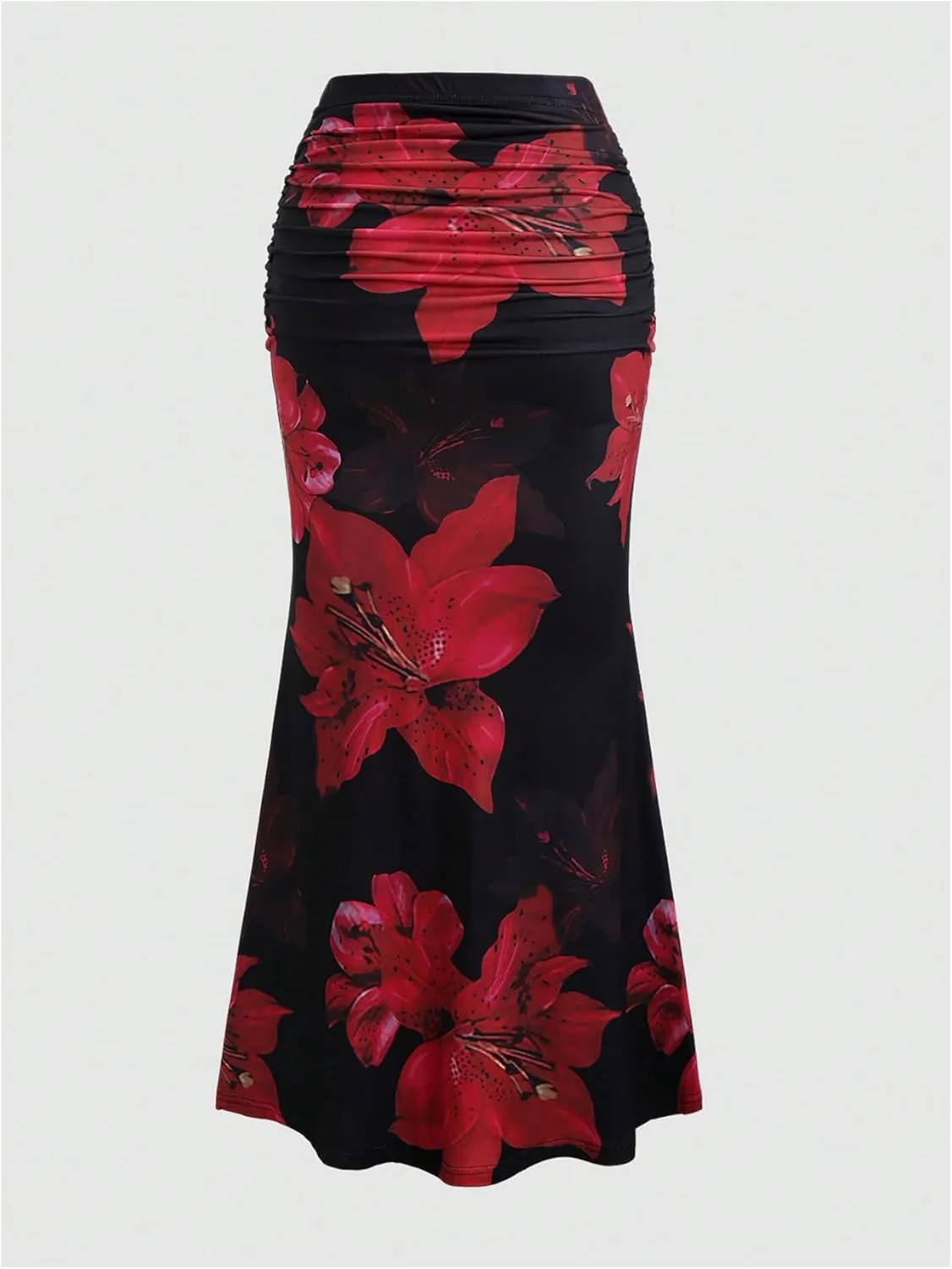 Milumia Women's Vintage Floral Print Skirt Ruched Fishtail Summer Vacation Maxi Skirts