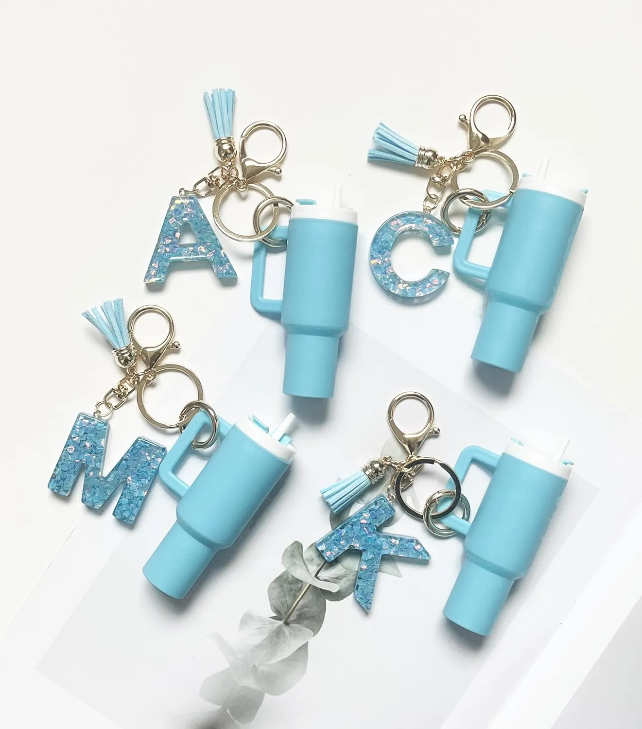 Mini Tumbler Keychain,Cute Cup Keychain with Initial letter For Stanley Cup Backpack Chapstick Holder Women Girl