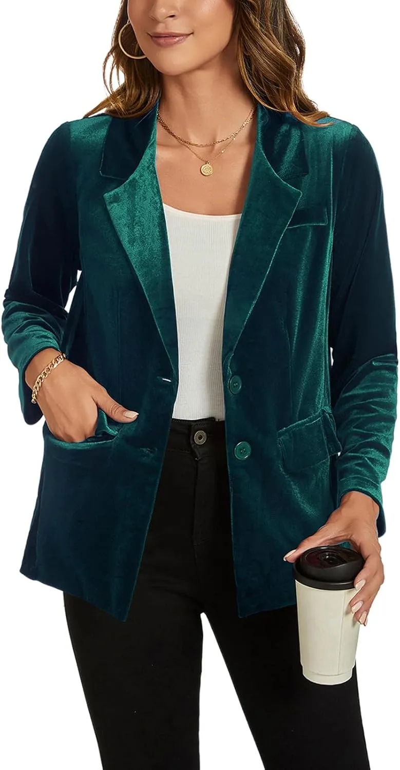 MINTLIMIT Womens Velvet Blazer Suit Jacket Long Sleeve Notched Lapel Button Coat Work Office Blazer Jacket with Pockets