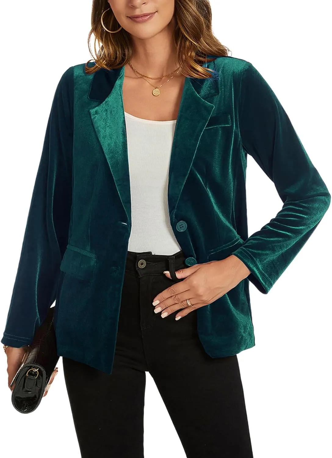 MINTLIMIT Womens Velvet Blazer Suit Jacket Long Sleeve Notched Lapel Button Coat Work Office Blazer Jacket with Pockets