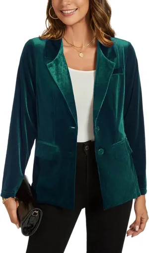 MINTLIMIT Womens Velvet Blazer Suit Jacket Long Sleeve Notched Lapel Button Coat Work Office Blazer Jacket with Pockets