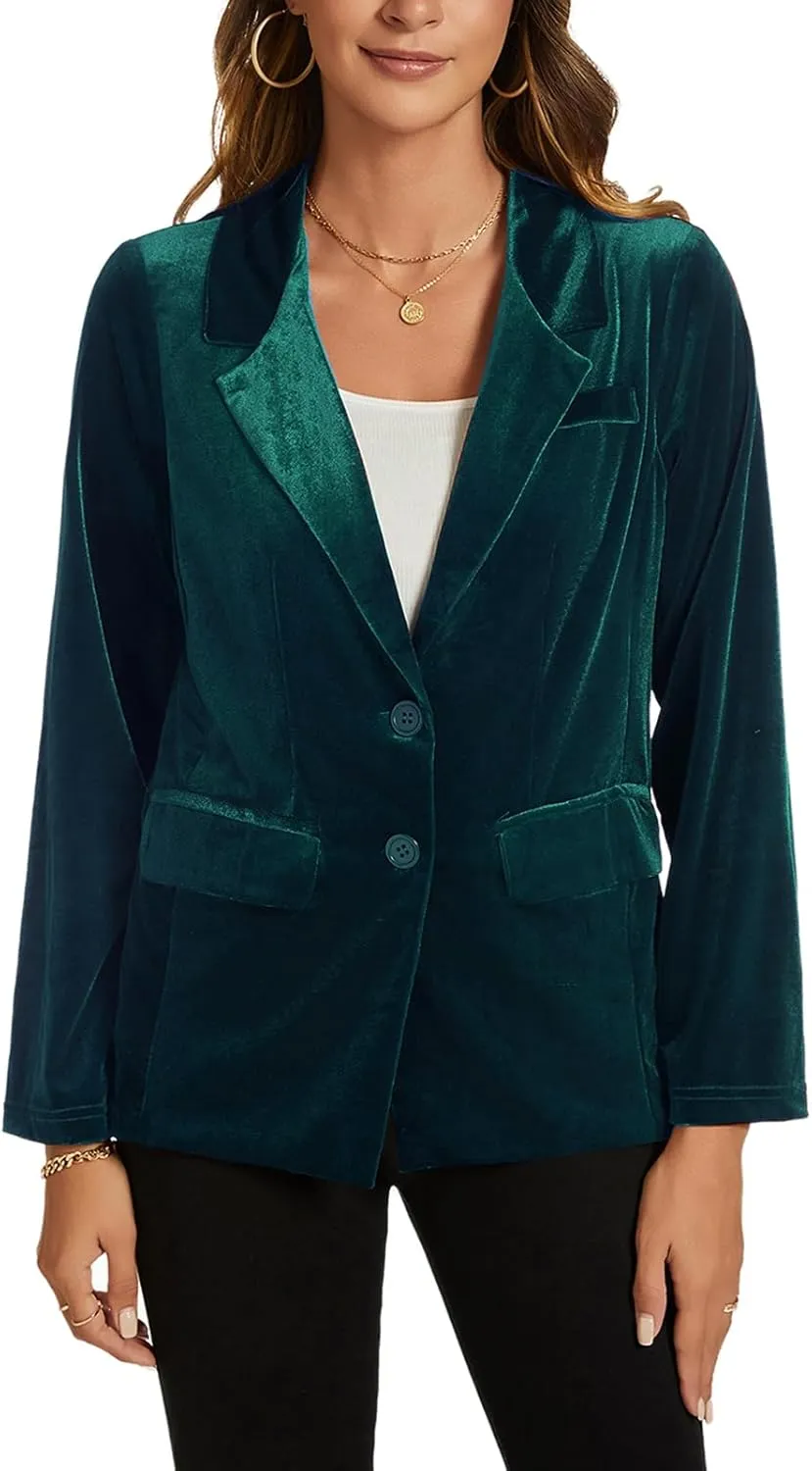 MINTLIMIT Womens Velvet Blazer Suit Jacket Long Sleeve Notched Lapel Button Coat Work Office Blazer Jacket with Pockets