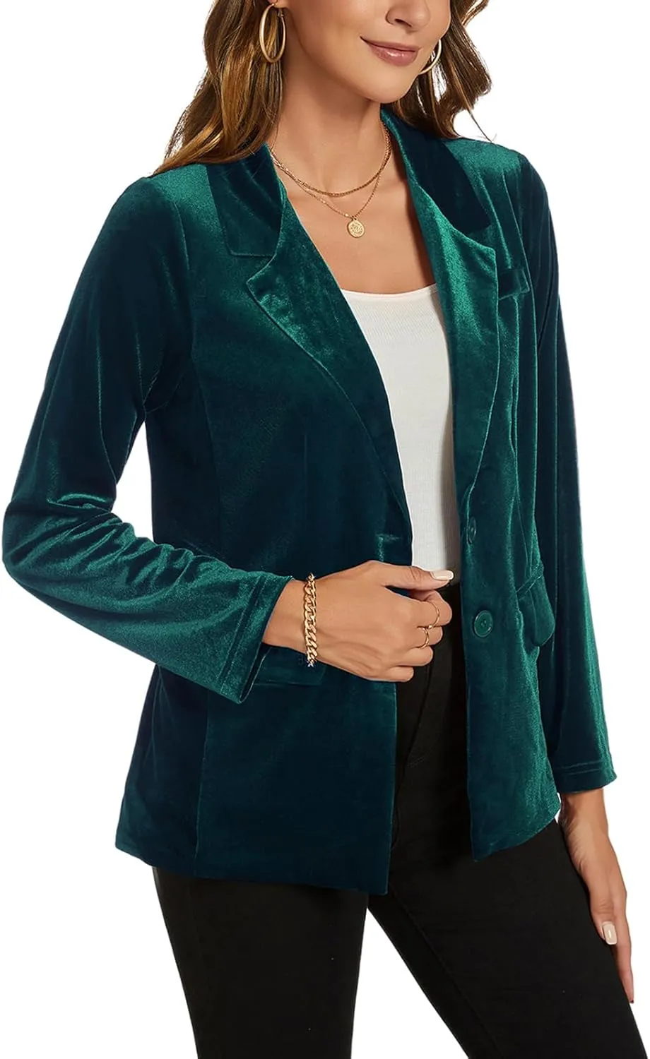 MINTLIMIT Womens Velvet Blazer Suit Jacket Long Sleeve Notched Lapel Button Coat Work Office Blazer Jacket with Pockets