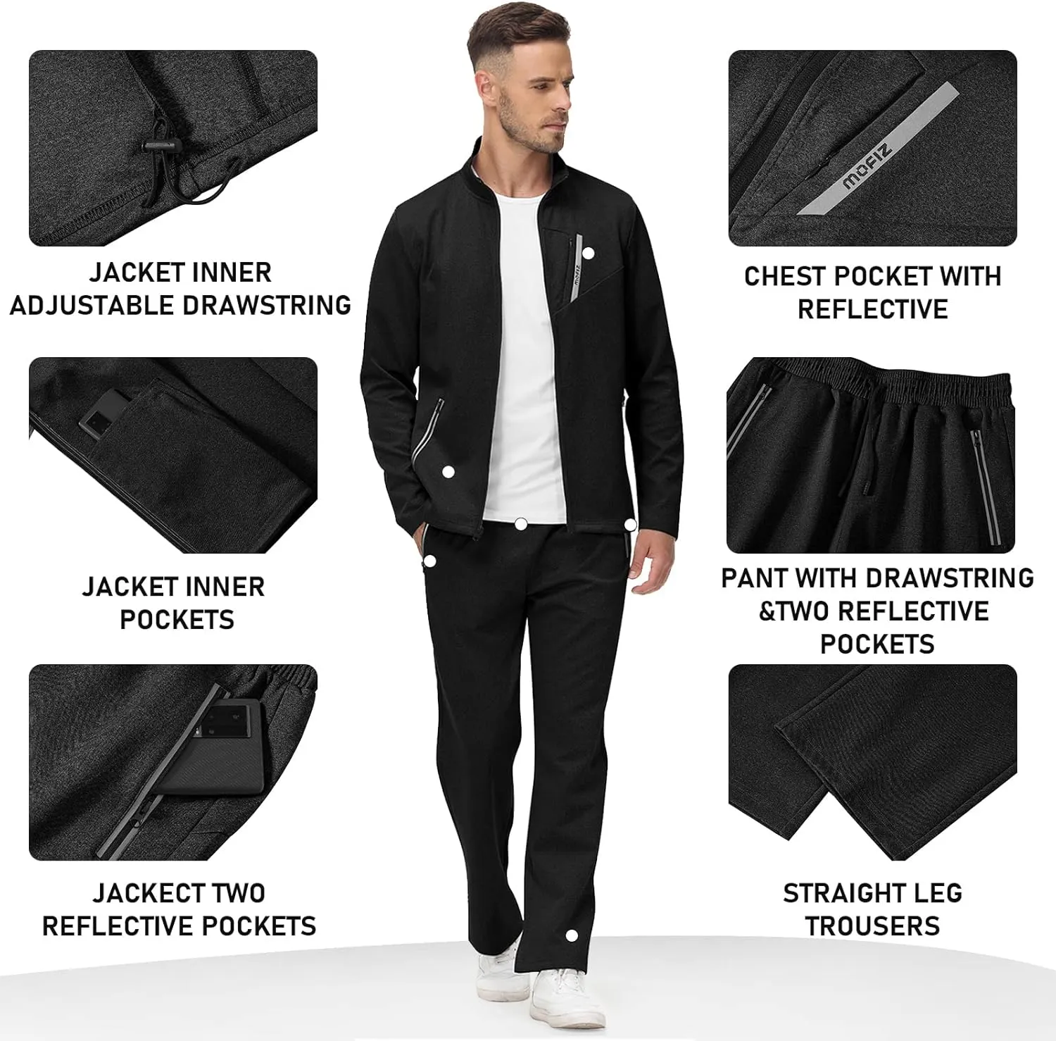 MoFiz Men's Tracksuits Set Long Sleeve Causal Full Zip Running Sports Sweatsuit For Men 2 Piece Outfits