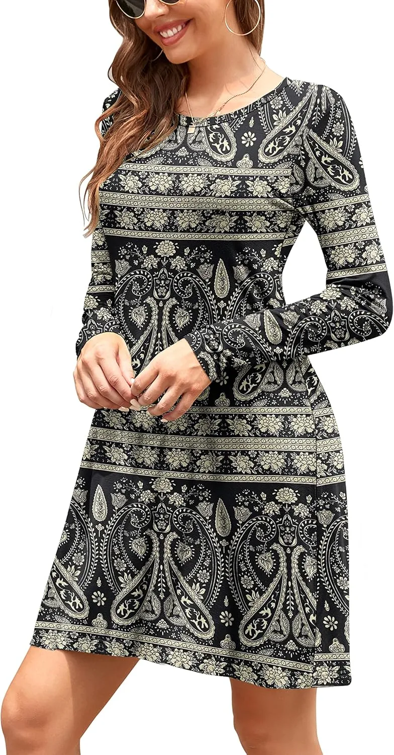 MOLERANI Women's Casual Plain Simple Long Sleeve T-Shirt Loose Dress