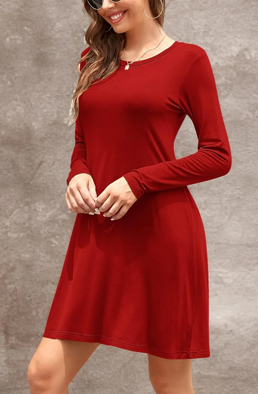 MOLERANI Women's Casual Plain Simple Long Sleeve T-Shirt Loose Dress