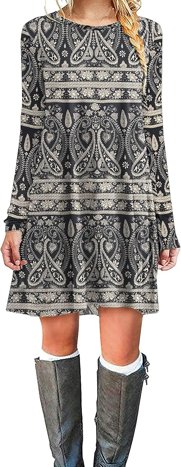 MOLERANI Women's Casual Plain Simple Long Sleeve T-Shirt Loose Dress