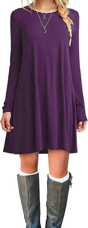 MOLERANI Women's Casual Plain Simple Long Sleeve T-Shirt Loose Dress