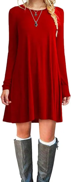 MOLERANI Women's Casual Plain Simple Long Sleeve T-Shirt Loose Dress