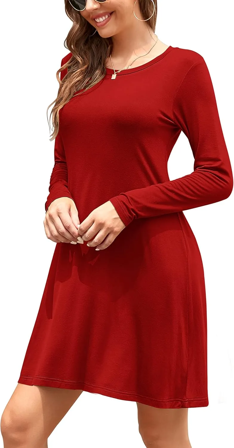 MOLERANI Women's Casual Plain Simple Long Sleeve T-Shirt Loose Dress
