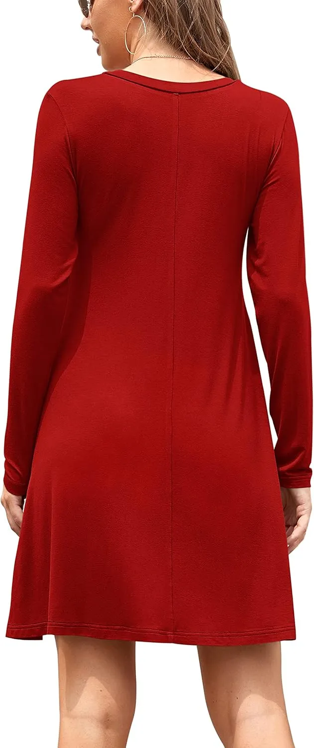 MOLERANI Women's Casual Plain Simple Long Sleeve T-Shirt Loose Dress