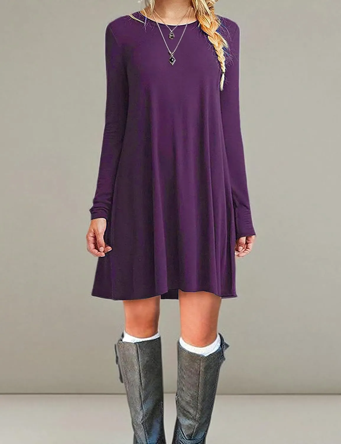 MOLERANI Women's Casual Plain Simple Long Sleeve T-Shirt Loose Dress