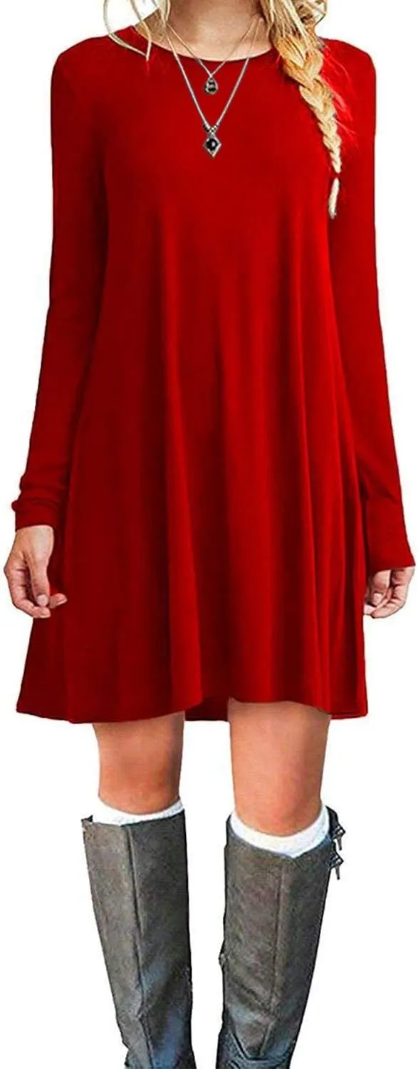 MOLERANI Women's Casual Plain Simple Long Sleeve T-Shirt Loose Dress