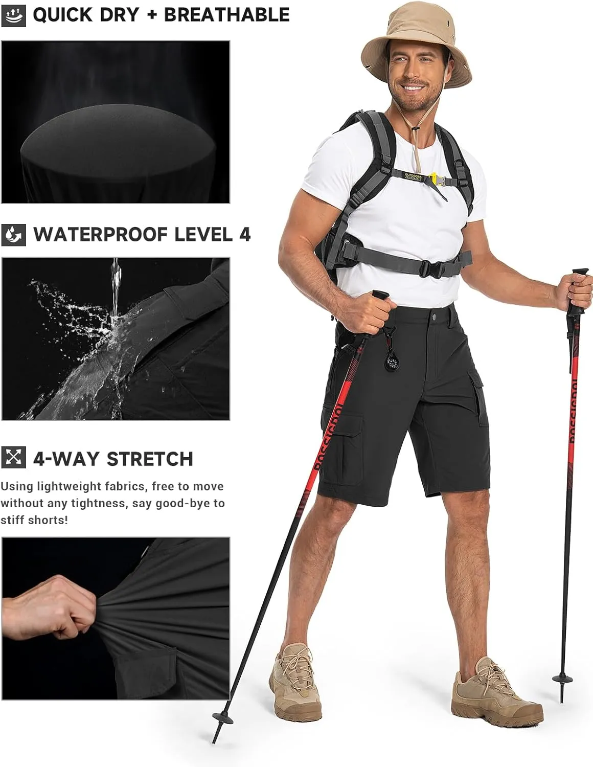 Moosehill Men's Hiking Cargo Shorts Quick Dry Work Shorts for Men Casual Tactical with 7 Pockets Waterproof No Belt