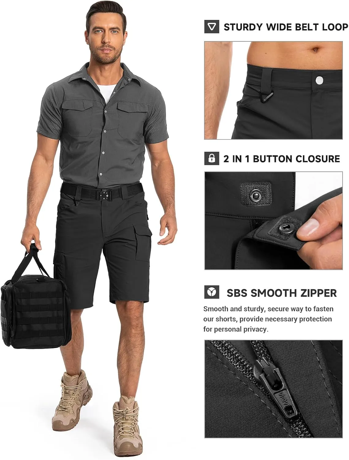 Moosehill Men's Hiking Cargo Shorts Quick Dry Work Shorts for Men Casual Tactical with 7 Pockets Waterproof No Belt