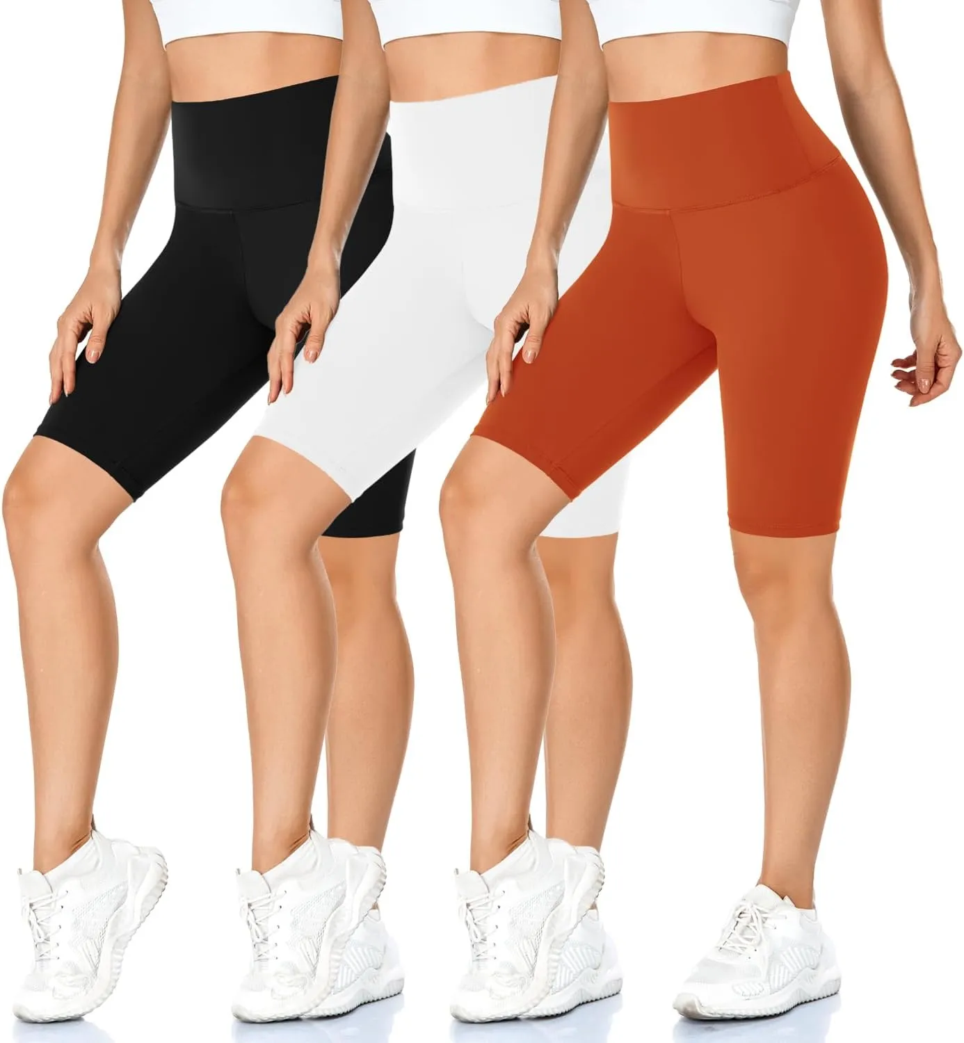 MOREFEEL 3 Pack Buttery Soft Biker Shorts for Women - 5"/8" High Waist Tummy Control Workout Yoga Running Gym Athletic Shorts