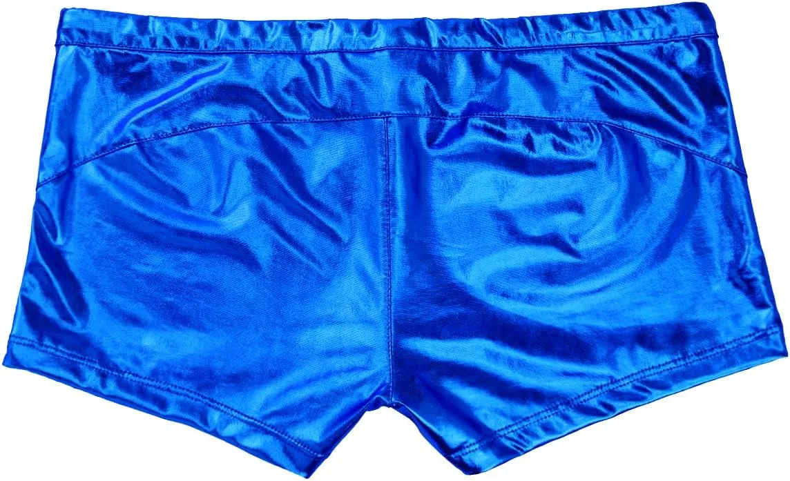 Mufeng Men's Wetlook Metallic Leather Boxer Briefs Drawstring Bikini Underwear Swim Trunks Beachwear