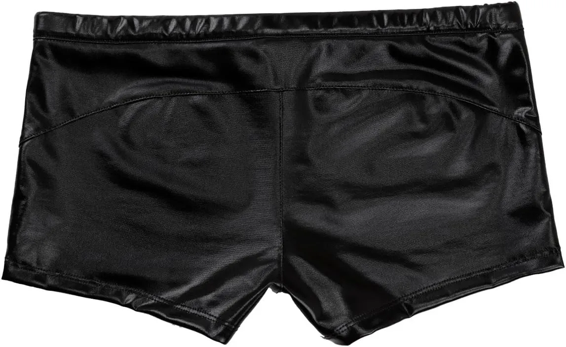 Mufeng Men's Wetlook Metallic Leather Boxer Briefs Drawstring Bikini Underwear Swim Trunks Beachwear