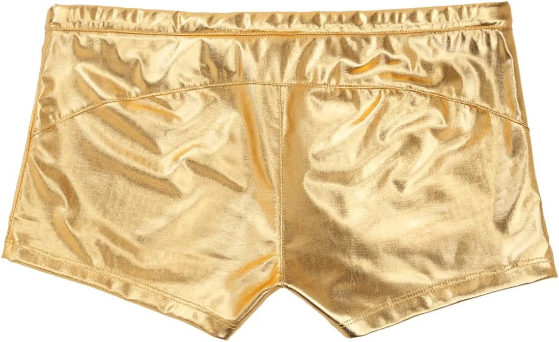 Mufeng Men's Wetlook Metallic Leather Boxer Briefs Drawstring Bikini Underwear Swim Trunks Beachwear