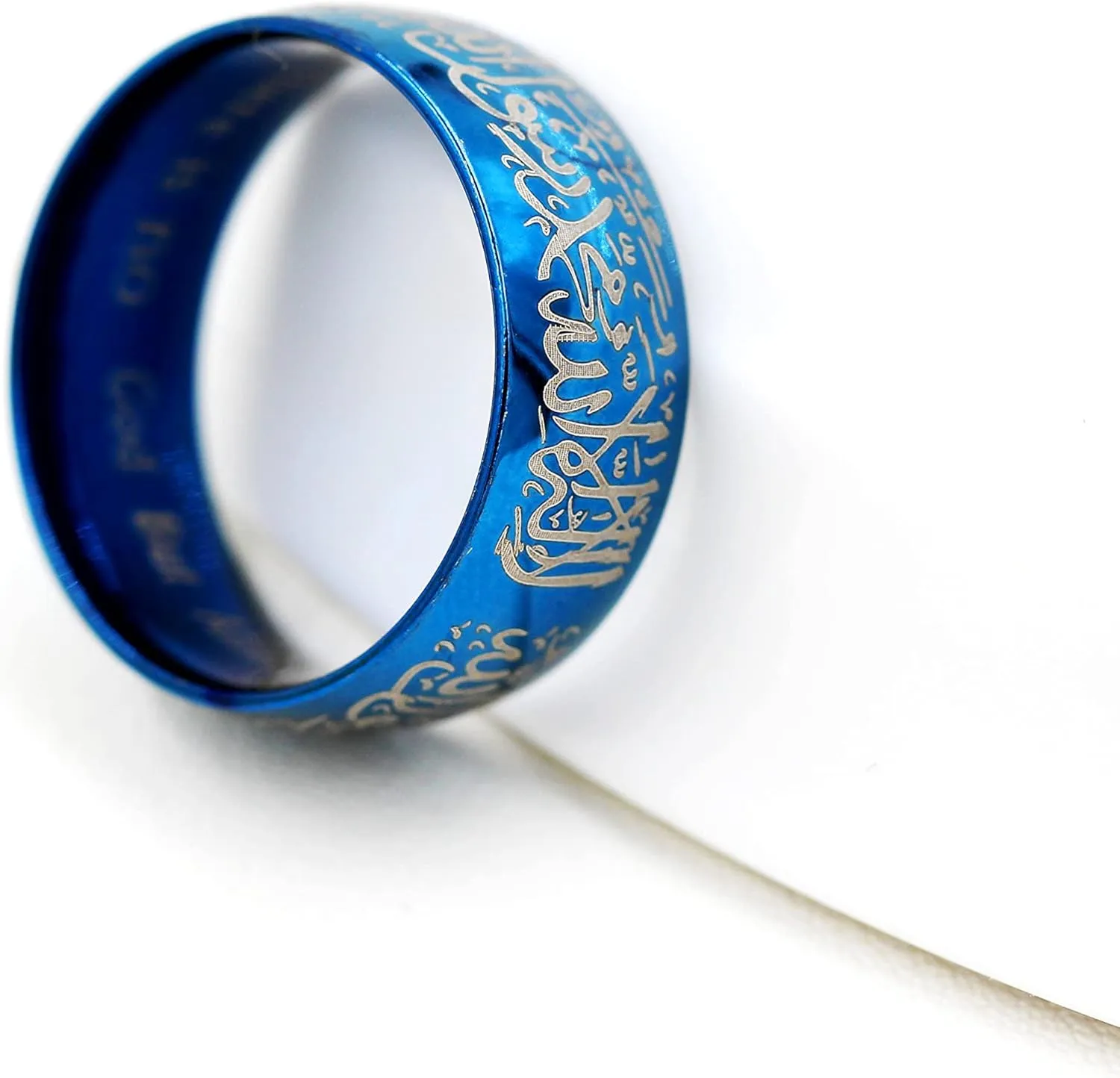 Muslim Mohammad Arabic Letter Shahada Rings Gold Color Stainless Steel 8mm Wide Band Religious Allah Rings for Men and Women Y543-2D